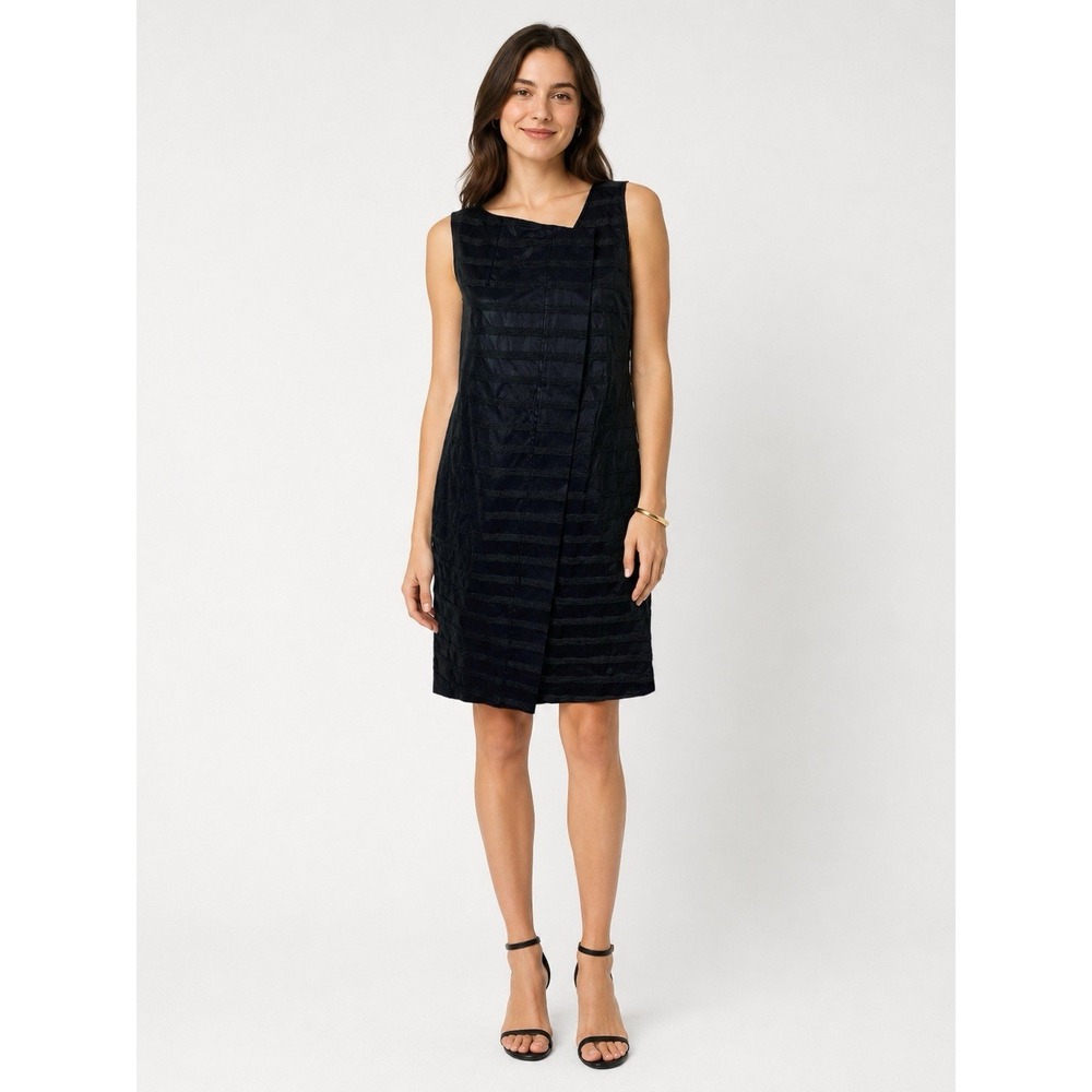 Farhi Wool Blend Dress 4 Navy Sleeveless Career Workwear Office Chic